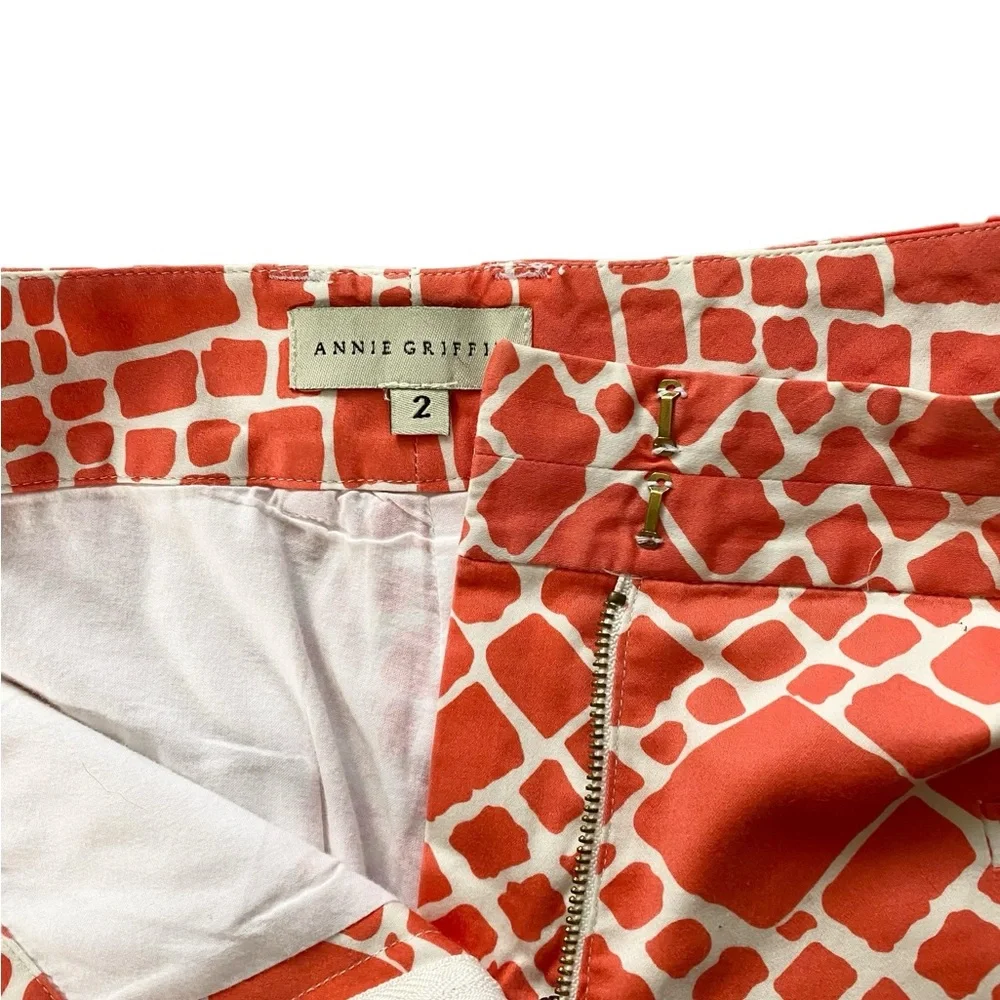 ANNIE GRIFFIN  Sz 2 Geometric Diamond Print Luxury Designer Pocket Shorts